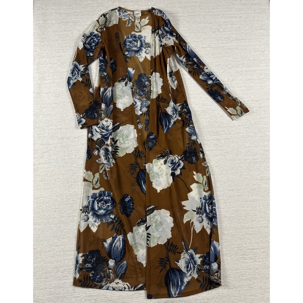 Boho Floral Duster Cardigan Long Open Front Fall Kimono Cottagecore L Sheer Mesh
